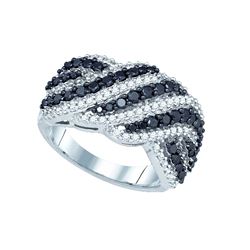 1.50 CTW Black Colored Diamond Striped Cocktail Band 10K White Gold