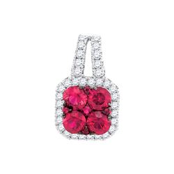 0.79 CTW Natural Ruby & Diamond Square Cluster Pendant 14K White Gold