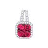 Image 1 : 0.79 CTW Natural Ruby & Diamond Square Cluster Pendant 14K White Gold