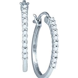 0.24 CTW Pave Natural Diamond Slender Small Dainty Fine Fancy Hoop Earrings 14K White Gold