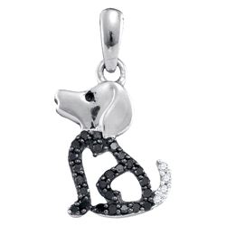 0.13 CTW Black Colored Diamond Puppy Doggy Dog Canine Fine Pendant 10K White Gold