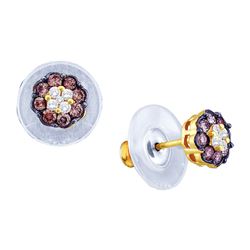 0.5 CTW Cognac-brown Colored Diamond Cluster Stud Earrings 14K Yellow Gold
