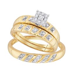 0.13 CTW His & Hers Natural Diamond Cluster Matching Bridal Ring 10K Yellow Gold