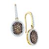 Image 1 : 0.75 CTW Cognac-brown Colored Diamond Dangle Earrings 10K Yellow Gold