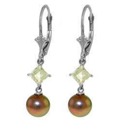 Genuine 5 ctw Pearl & Aquamarine Earrings Jewelry 14KT White Gold - REF-32R2P