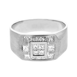 14K White Gold 1.1CTW Gents Diamond Ring - REF-240X7Y