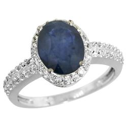 Natural 2.31 ctw Blue-sapphire & Diamond Engagement Ring 14K White Gold - REF-54A9V