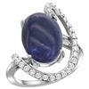 Image 1 : Natural 4.91 ctw Lapis & Diamond Engagement Ring 14K White Gold - REF-85W7K