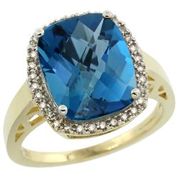 Natural 5.28 ctw London-blue-topaz & Diamond Engagement Ring 10K Yellow Gold - REF-43Y3X