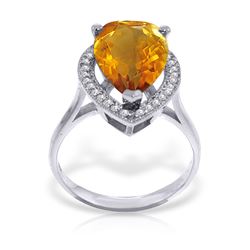 Genuine 3.41 ctw Citrine & Diamond Ring Jewelry 14KT White Gold - REF-75V4W