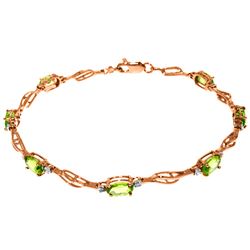 Genuine 3.39 ctw Peridot & Diamond Bracelet Jewelry 14KT Rose Gold - REF-82X5M