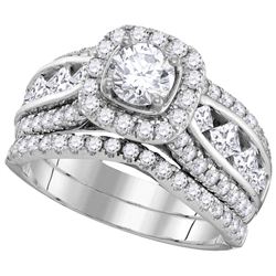 2.25 CTW Natural Diamond Halo Bridal Engagement Ring 14K White Gold