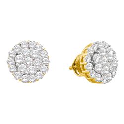 2 CTW Natural Diamond Cluster Screwback Stud Earrings 14K Yellow Gold