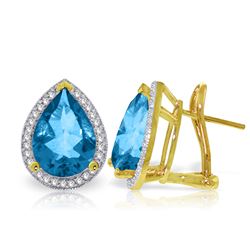 Genuine 9.32 ctw Blue Topaz & Diamond Earrings Jewelry 14KT Yellow Gold - REF-121H7X