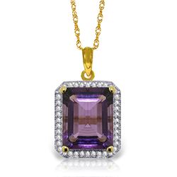 Genuine 5.8 ctw Amethyst & Diamond Necklace Jewelry 14KT Yellow Gold - REF-71K3V