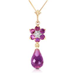 Genuine 2.78 ctw Amethyst & Diamond Necklace Jewelry 14KT Yellow Gold - REF-31W2Y