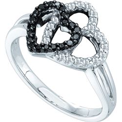 0.25 CTW Black Colored Diamond Double Heart Love Ring 14K White Gold