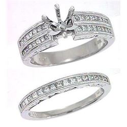 18K White Gold 0.97CTW Diamond Wedding Ring Set - REF-182R5K