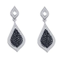 2.15 CTW Black Colored Diamond Dangle Earrings 10K White Gold