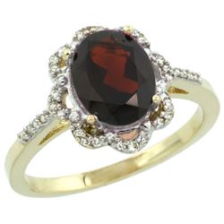 Natural 1.85 ctw Garnet & Diamond Engagement Ring 10K Yellow Gold - REF-30W2K