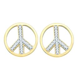 0.15 CTW Natural Diamond Peace Sign Circle Stud Screwback Earrings 10K Yellow Gold