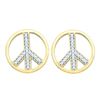 Image 1 : 0.15 CTW Natural Diamond Peace Sign Circle Stud Screwback Earrings 10K Yellow Gold