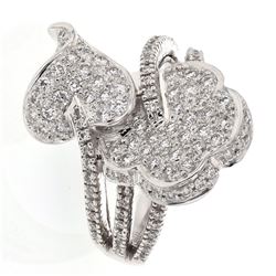 Pave-set Flower w/ Leaf Split Shank Diamond Ring in 14K White Gold - REF-139R5K