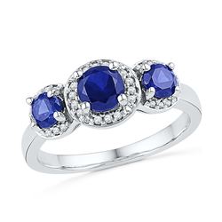 1.43 CTW Lab-Created Blue Sapphire 3-stone Diamond Ring 10K Yellow Gold