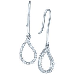 0.15 CTW Natural Diamond Teardrop-shape Unique Earwire Dangle Earrings 10K White Gold