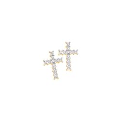 0.1 CTW Natural Diamond Christian Cross Screwback Stud Earrings 10K Yellow Gold
