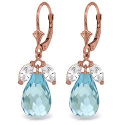 Genuine 14.4 ctw White Topaz & Blue Topaz Earrings Jewelry 14KT Rose Gold - REF-46V7W