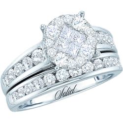 1 CTW Natural Diamond Soleil Cluster Bridal Engagement Ring 14K White Gold