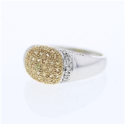 Pave-set Diamond Ring w/ Yellow Sapphire in 14K Two-tone Gold - REF-68H4W