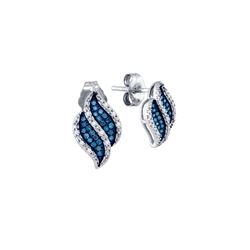 0.15 CTW Blue Colored Diamond Cluster Earrings 10K White Gold