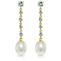 Genuine 10 ctw Aquamarine & Pearl Earrings Jewelry 14KT Yellow Gold - REF-38V2W