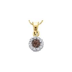 0.5 CTW Cognac-brown Colored Diamond Flower Cluster Circle Pendant 14K Yellow Gold