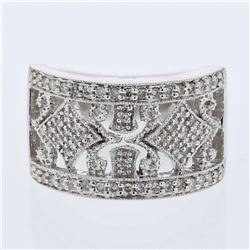 Round Cut Victorian-inspired Diamond Ring in 14K White Gold - REF-80A8N