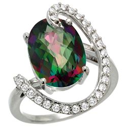 Natural 5.89 ctw Mystic-topaz & Diamond Engagement Ring 14K White Gold - REF-91Z4Y