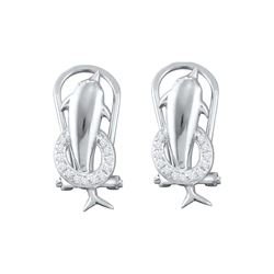 0.08 CTW Diamond Dolphin Fish Animal French-clip Earrings 10K White Gold