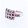 Image 1 : Checkered Ruby & Round Diamond Cocktail Ring in 14K White Gold - REF-102F3M