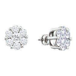 0.5 CTW Natural Diamond Flower Cluster Stud Earrings 14K White Gold