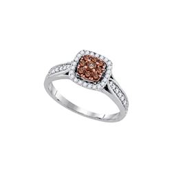 0.51 CTW Cognac-Brown Diamond Cluster Engagement Bridal Ring 14K White Gold