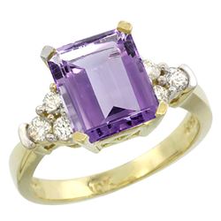 Natural 2.86 ctw amethyst & Diamond Engagement Ring 10K Yellow Gold - REF-53H5W