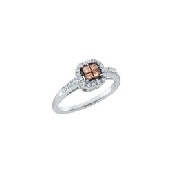 0.25 CTW Cognac-brown Colored Princess Diamond Small Invisible-set Ring 10K White Gold