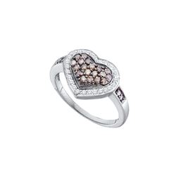 0.5 CTW Cognac-brown Colored Diamond Heart Love Anniversary Cluster Ring 10K White Gold