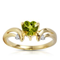 Genuine 1.26 ctw Peridot & Diamond Ring Jewelry 14KT Yellow Gold - REF-42H2X