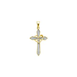 0.1 CTW Diamond Christian Cross Crucifix Fine Heart Pendant 10K Yellow Gold