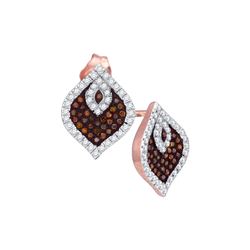 0.4 CTW Red Colored Diamond Stud Cluster Spade Earrings 10K Rose Gold