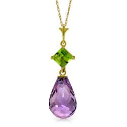 Genuine 5.5 ctw Amethyst & Peridot Necklace Jewelry 14KT Yellow Gold - REF-22W2Y