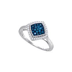 0.33 CTW Blue Colored Diamond Diagonal Square Cluster Fine Ring 10K White Gold